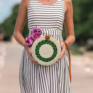 Sac en rotin blanc tresse verte