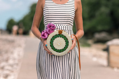 Sac en rotin blanc tresse verte